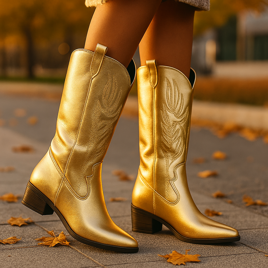 Bottes Cowboy Métalliques Femme Élégantes