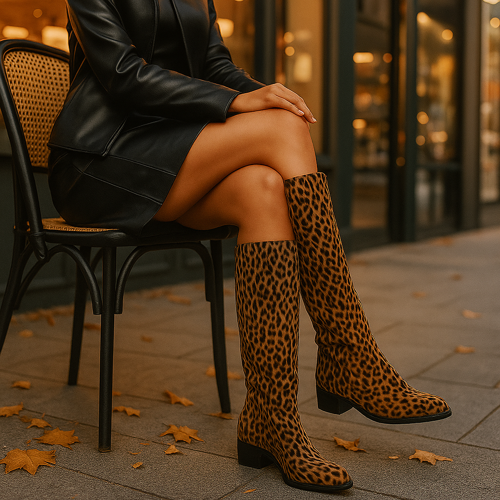 Bottes Hautes Femme Motif Léopard