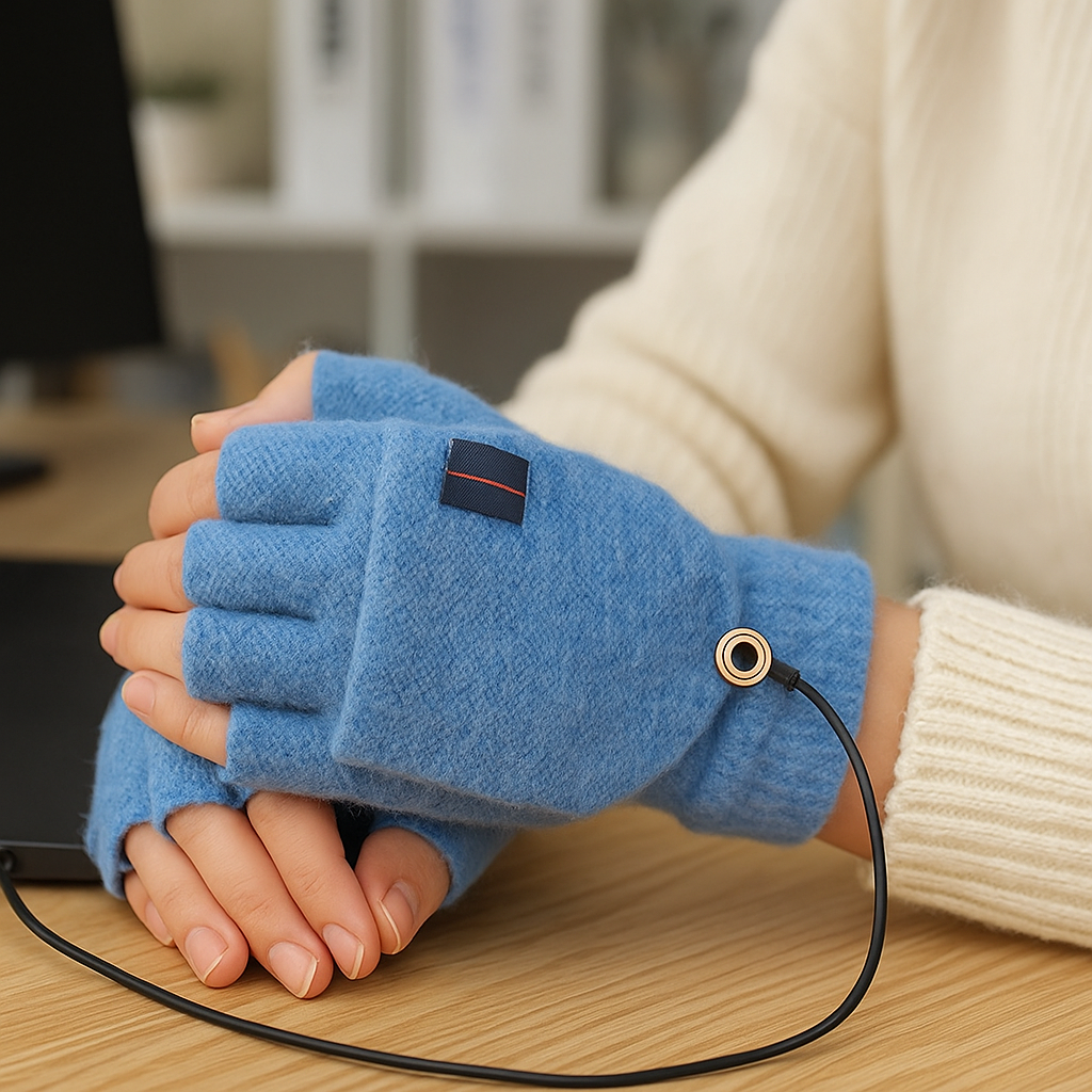 Gants Chauffants USB Tricot – Sans Doigts & Confort Hiver