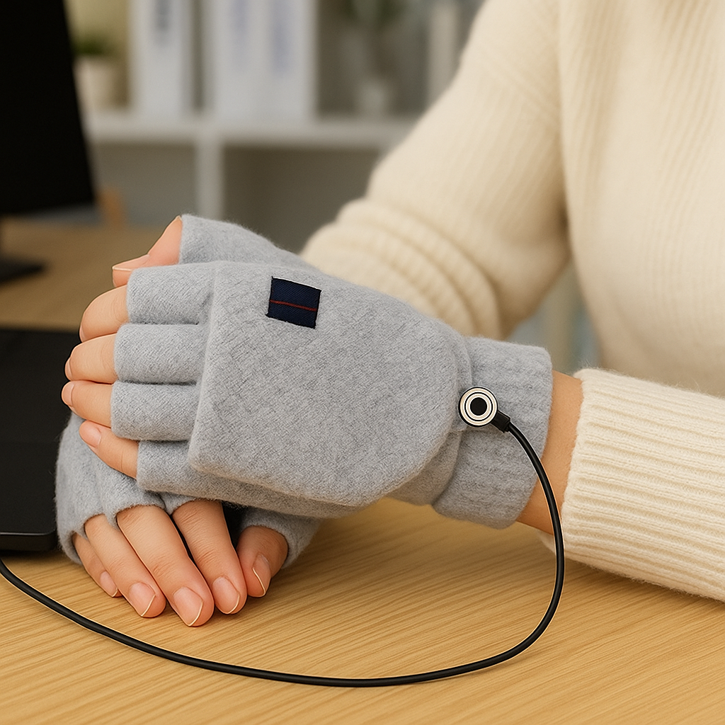 Gants Chauffants USB Tricot – Sans Doigts & Confort Hiver