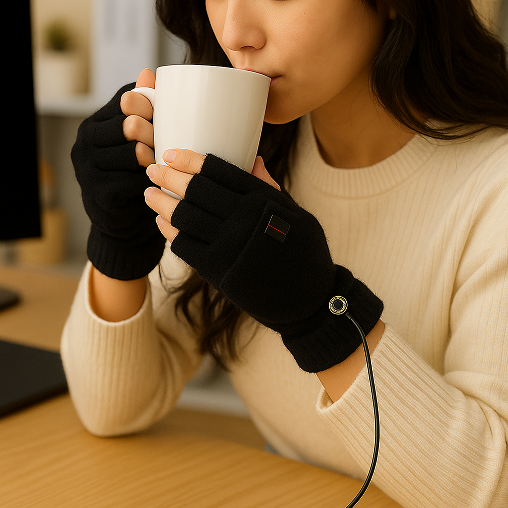 Gants Chauffants USB Tricot – Sans Doigts & Confort Hiver