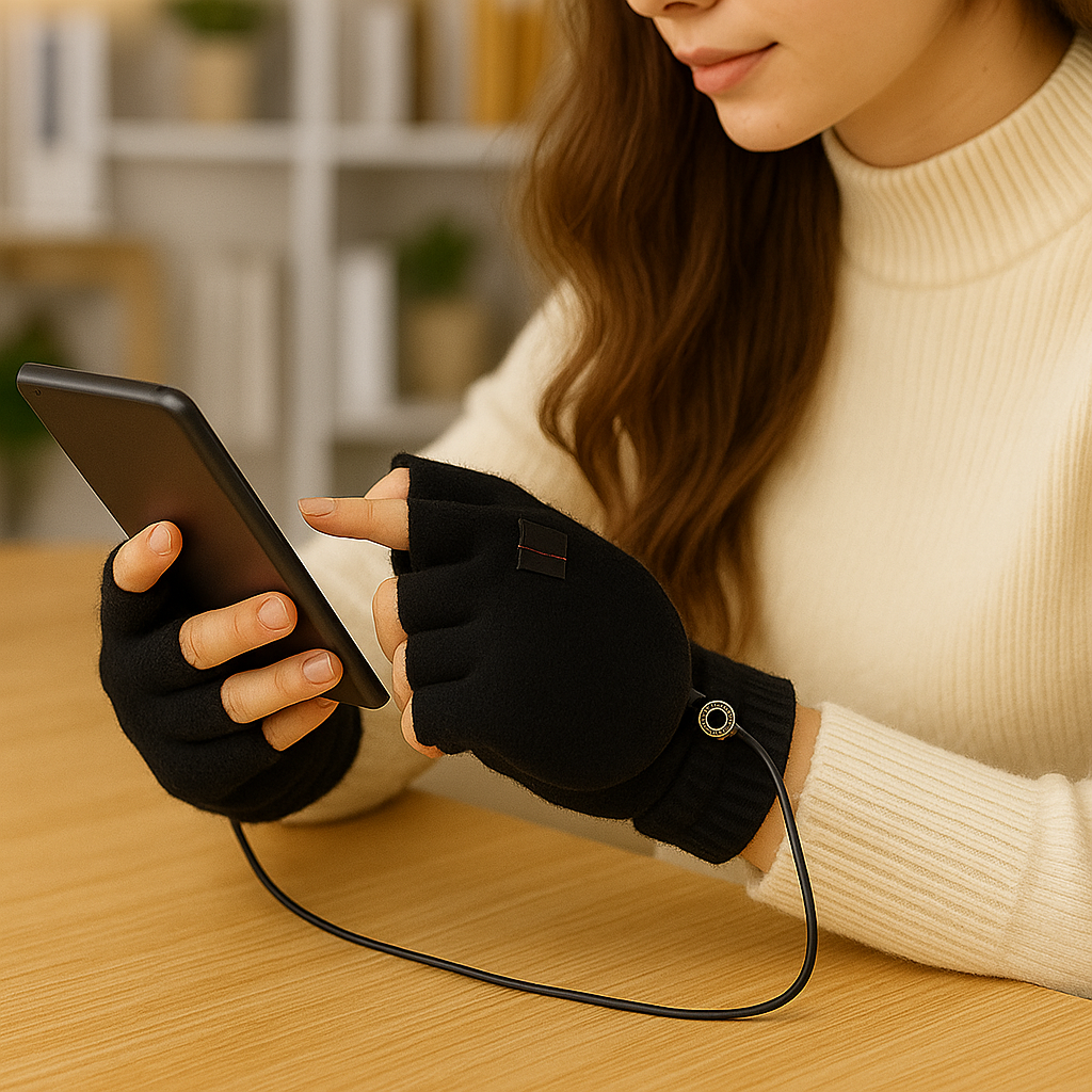 Gants Chauffants USB Tricot – Sans Doigts & Confort Hiver