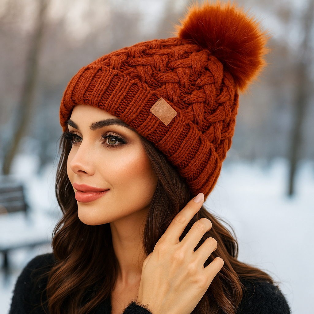Bonnet d’hiver à pompon tricot torsadé