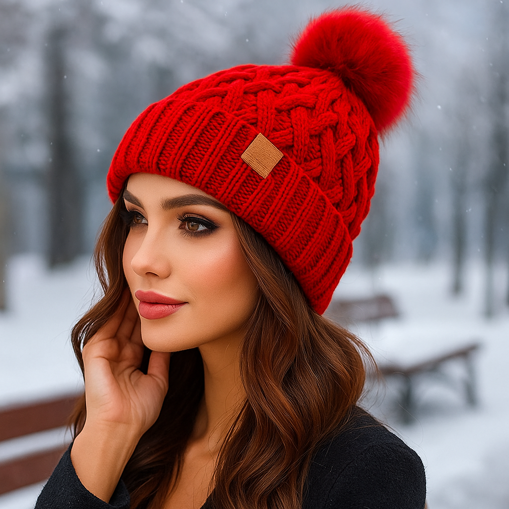 Bonnet d’hiver à pompon tricot torsadé