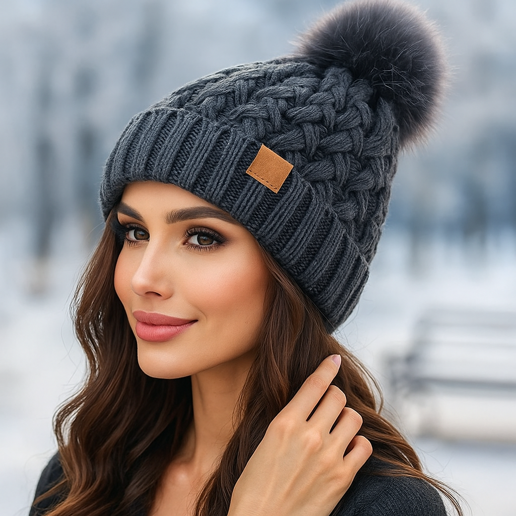 Bonnet d’hiver à pompon tricot torsadé