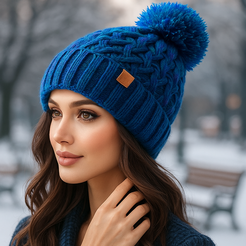 Bonnet d’hiver à pompon tricot torsadé