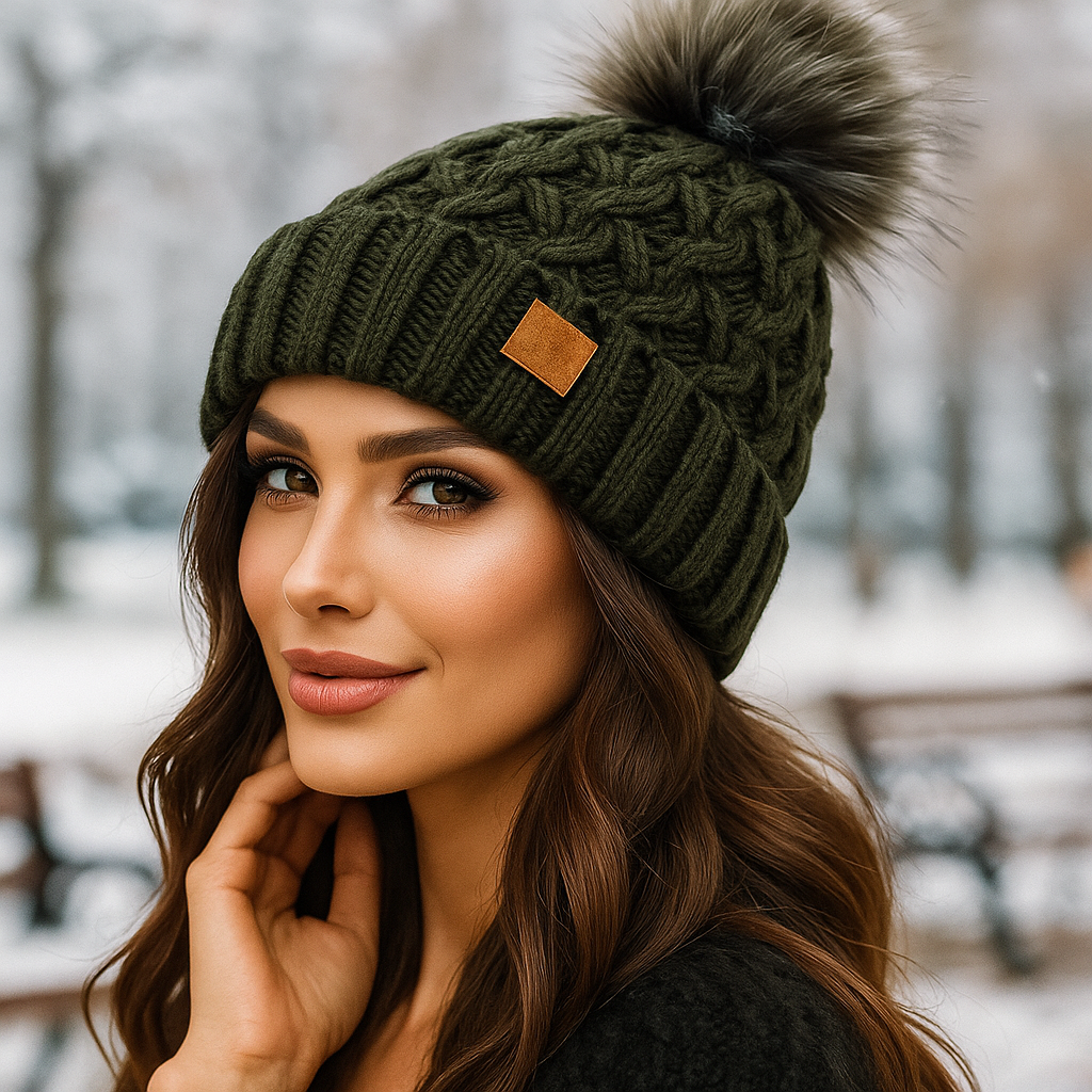 Bonnet d’hiver à pompon tricot torsadé