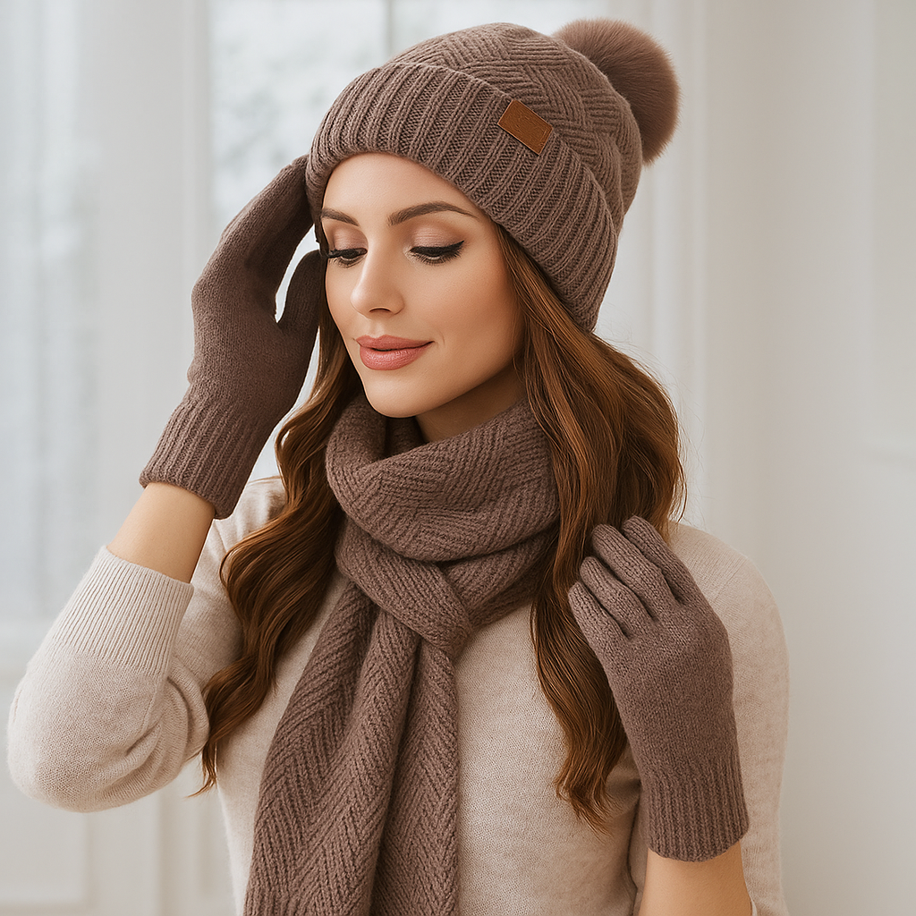 Ensemble bonnet écharpe gants femme hiver