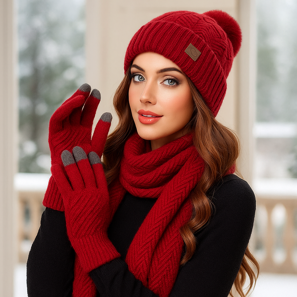 Ensemble bonnet écharpe gants femme hiver