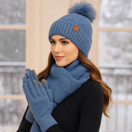 Ensemble bonnet écharpe gants femme hiver