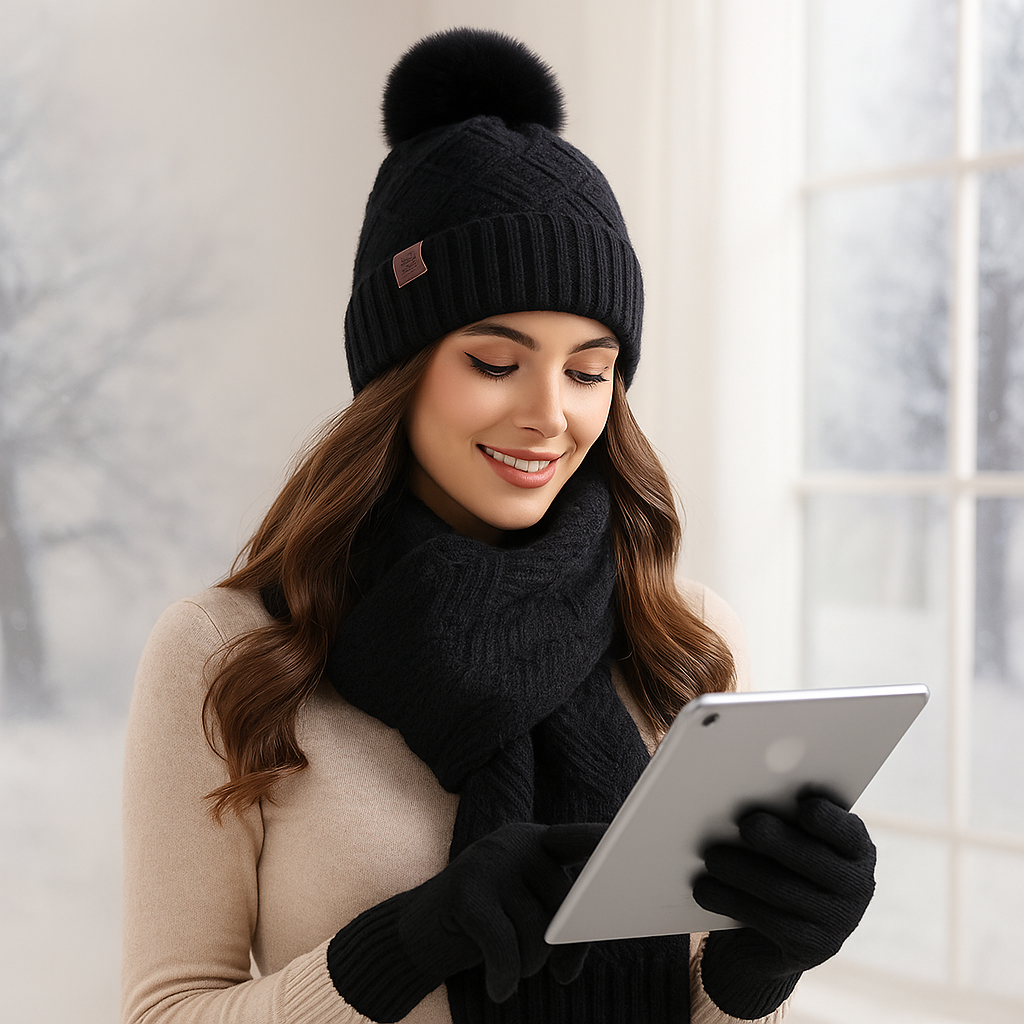 Ensemble bonnet écharpe gants femme hiver