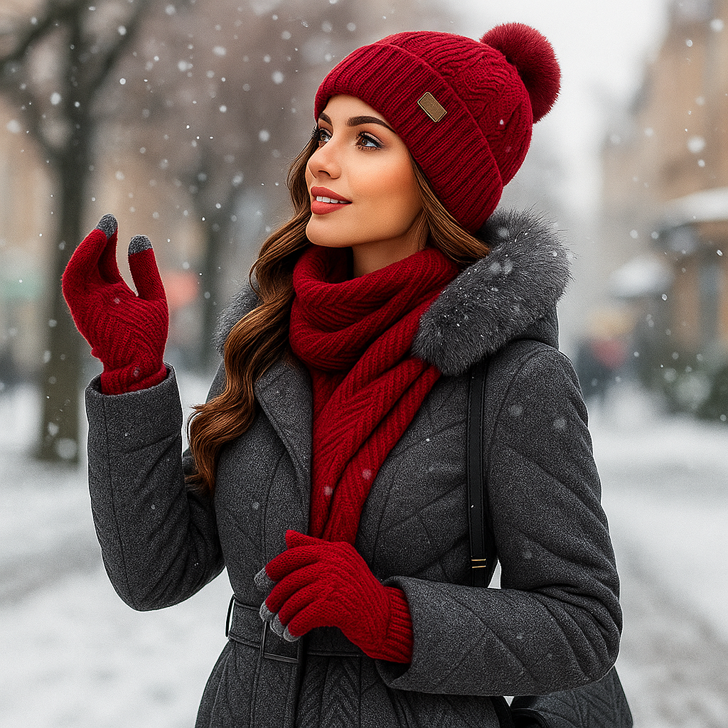 Ensemble bonnet écharpe gants femme hiver