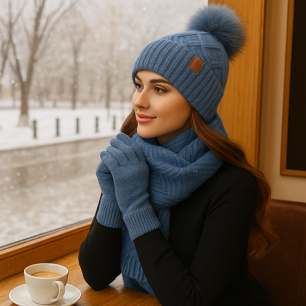 Ensemble bonnet écharpe gants femme hiver