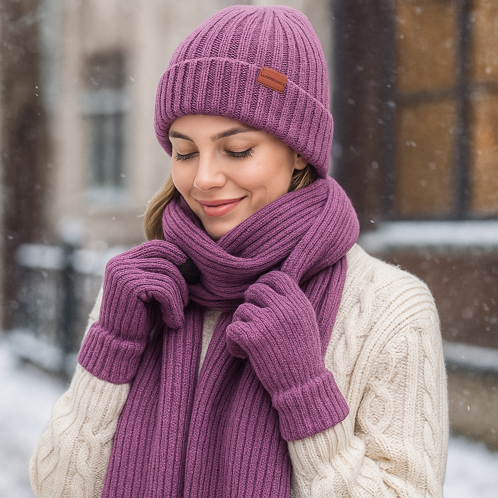 Ensemble Wintercomfort – Bonnet, Écharpe et Gants Chauds