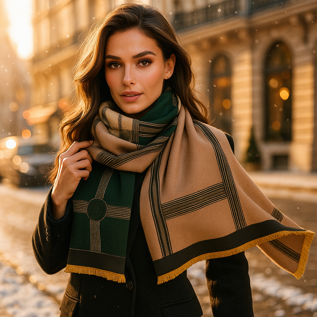 LumiSyne Écharpe Cachemire Femme Motif Cheval Réversible – Grand Châle Long Avec Glands, Doux Et Chaud Automne Hiver