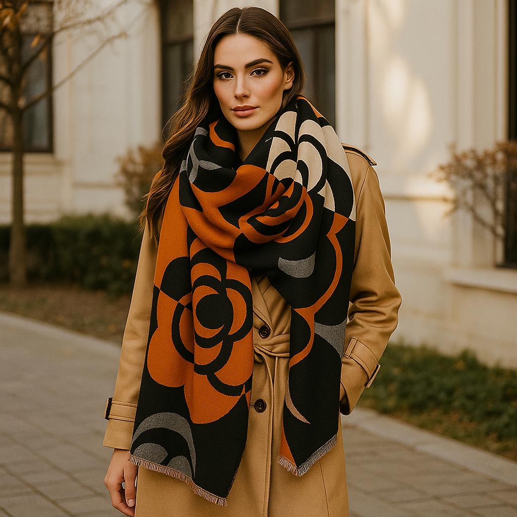 Écharpe Réversible Imprimée Luxe – Style Floral Élégant