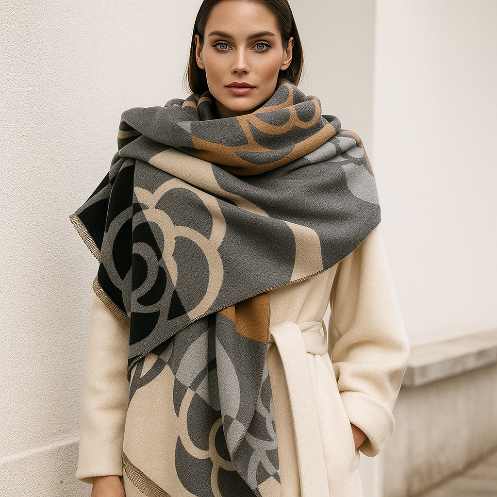 Écharpe Réversible Imprimée Luxe – Style Floral Élégant