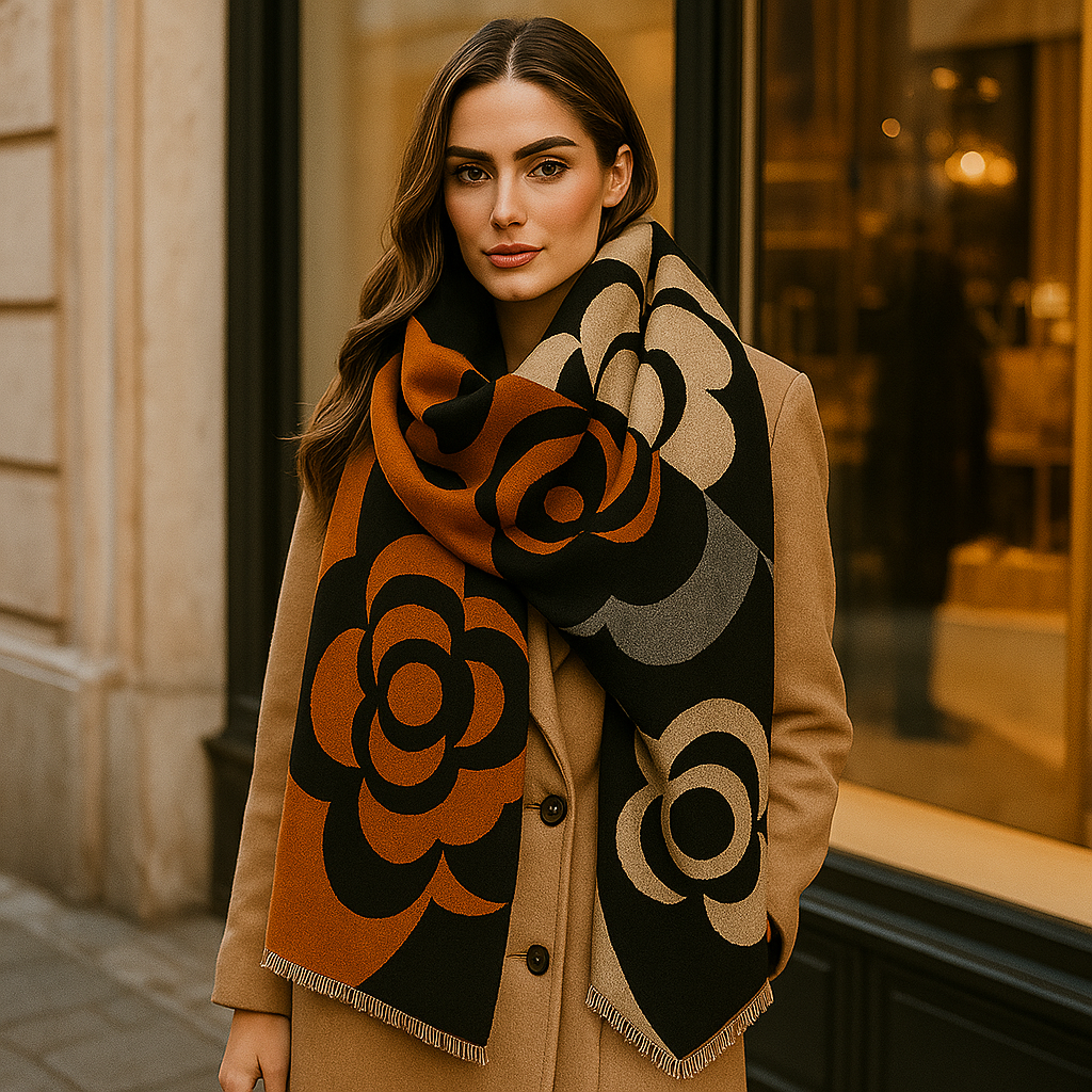 Écharpe Réversible Imprimée Luxe – Style Floral Élégant