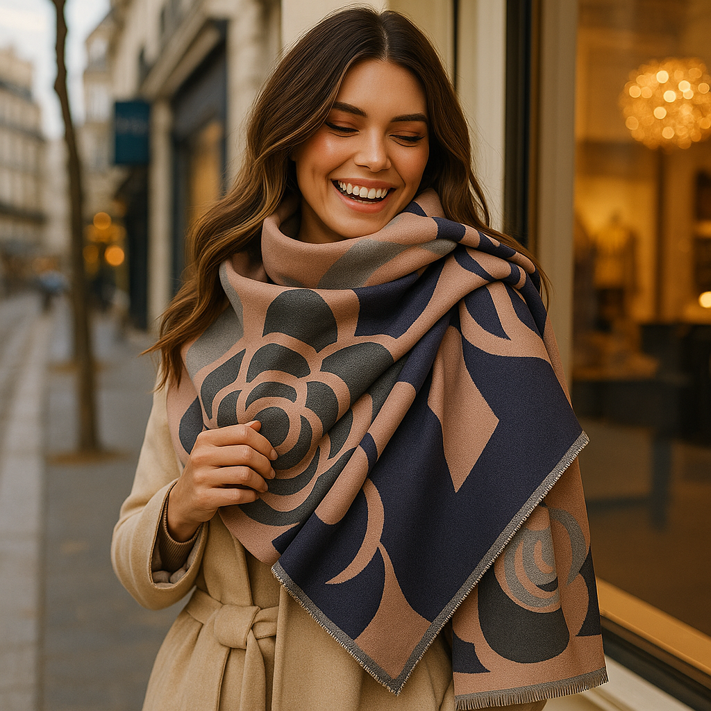 Écharpe Réversible Imprimée Luxe – Style Floral Élégant