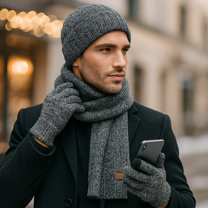 Ensemble bonnet écharpe gants tactile femme hiver
