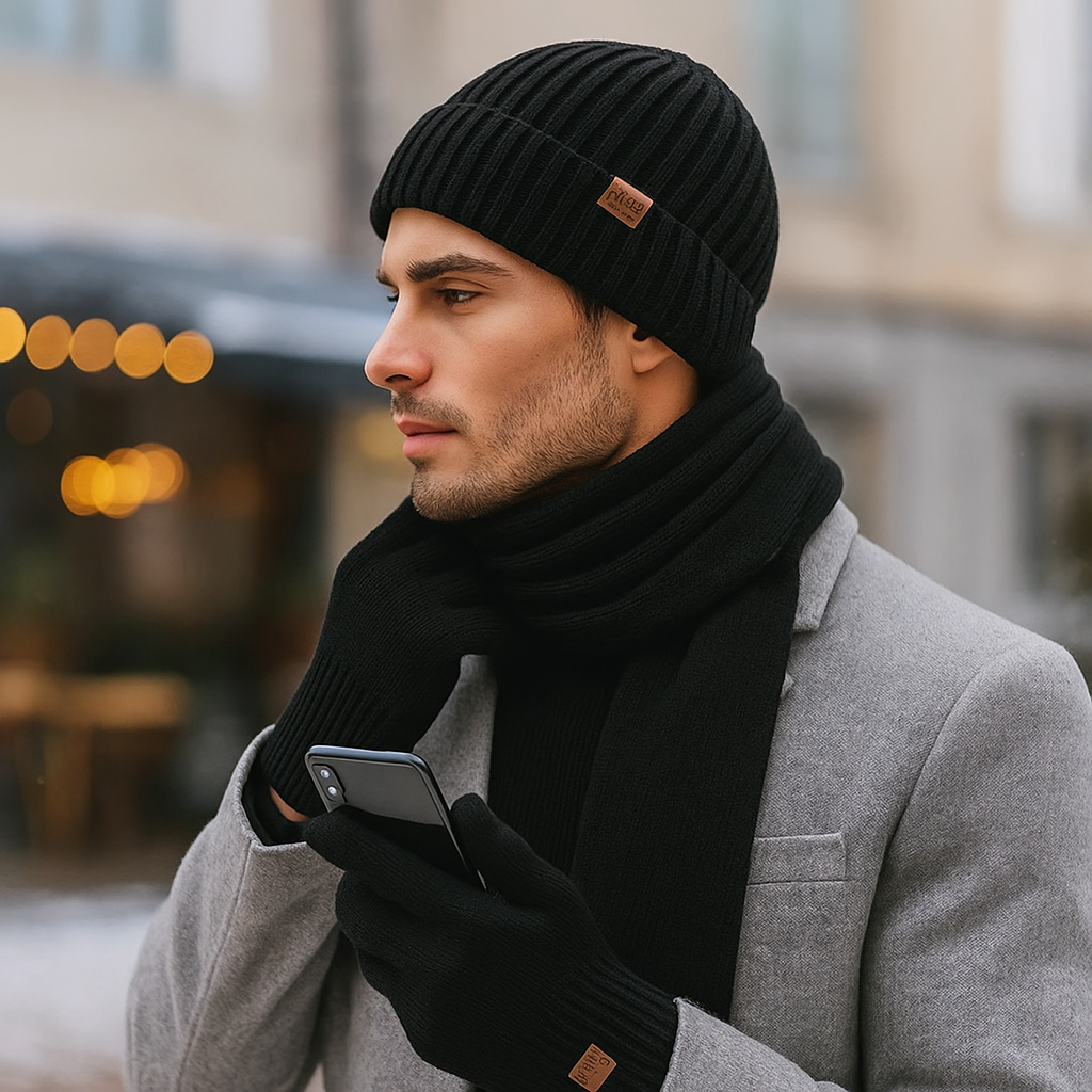 Ensemble bonnet écharpe gants tactile femme hiver
