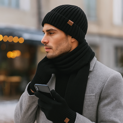 Ensemble bonnet écharpe gants tactile femme hiver