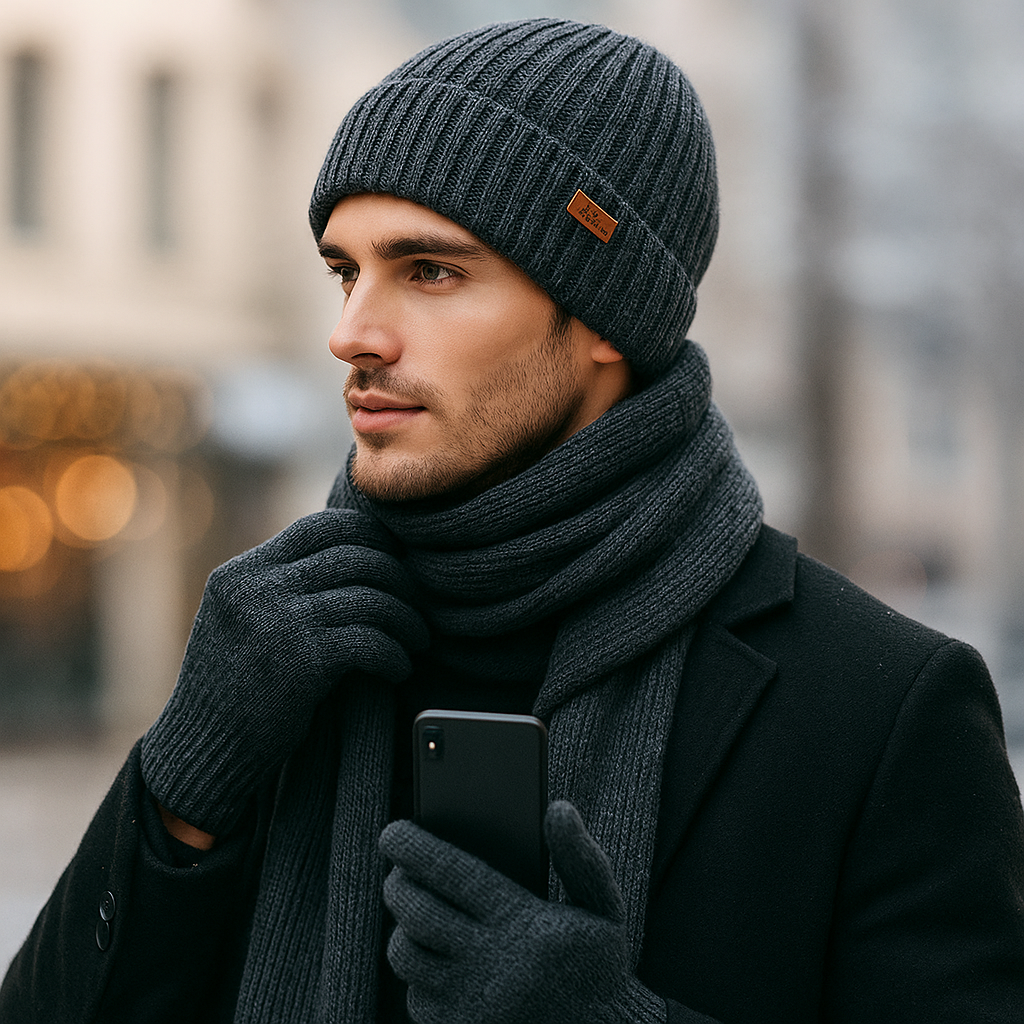 Ensemble bonnet écharpe gants tactile femme hiver