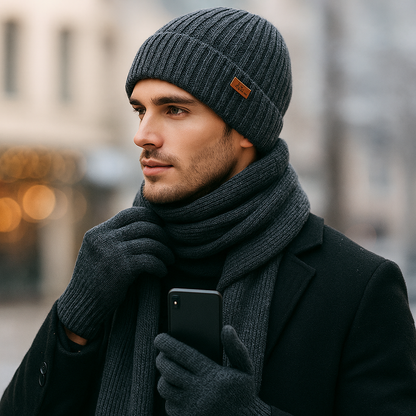 Ensemble bonnet écharpe gants tactile femme hiver