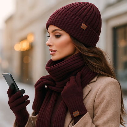 Ensemble bonnet écharpe gants tactile femme hiver