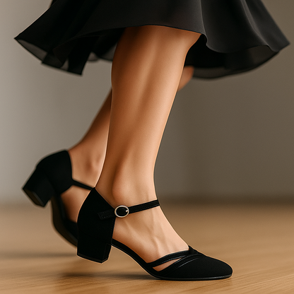 Chaussures de danse femme cuir synthétique bride réglable noir