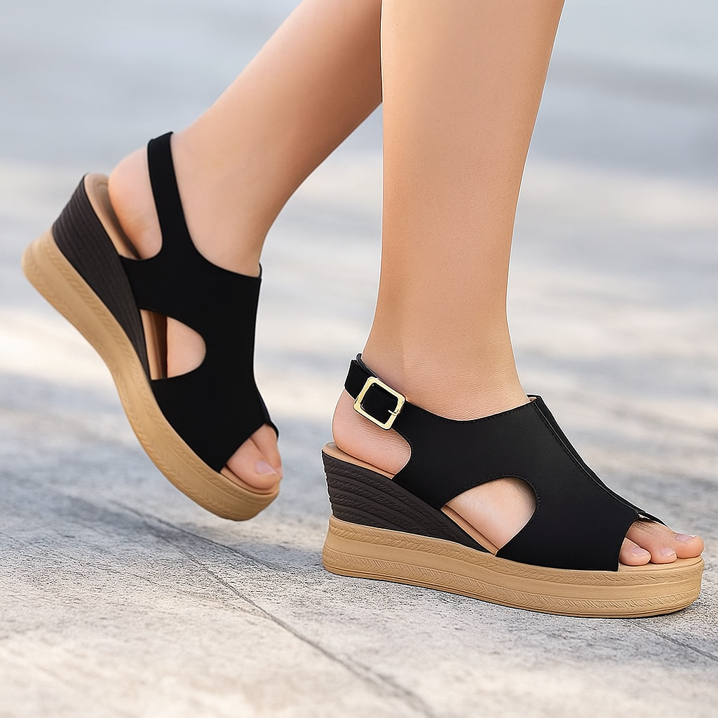 Sandales orthopédiques femme talon compensé soutien ergonomique