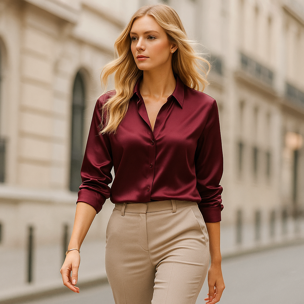 Chemisier Femme Satin Élégant – Look Chic et Professionnel