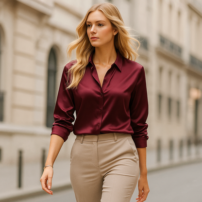 Chemisier Femme Satin Élégant – Look Chic et Professionnel