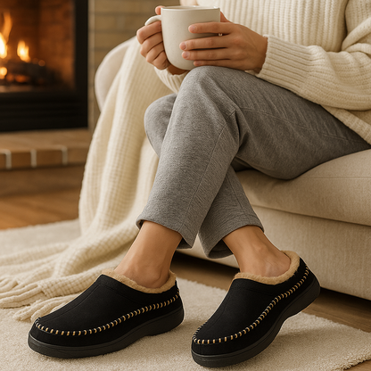Chaussons homme hiver fourrure slip-on antidérapants