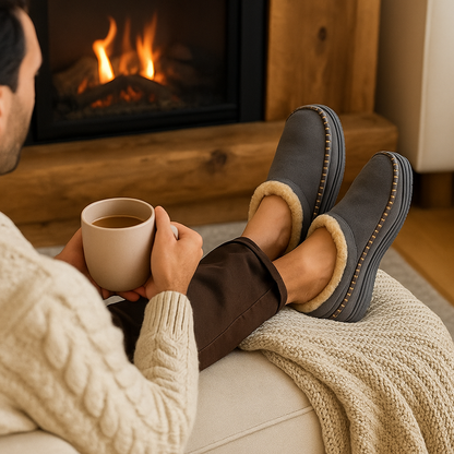 Chaussons homme hiver fourrure slip-on antidérapants