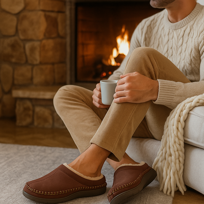 Chaussons homme hiver fourrure slip-on antidérapants