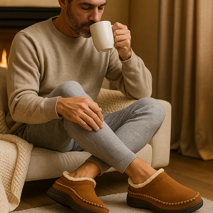 Chaussons homme hiver fourrure slip-on antidérapants