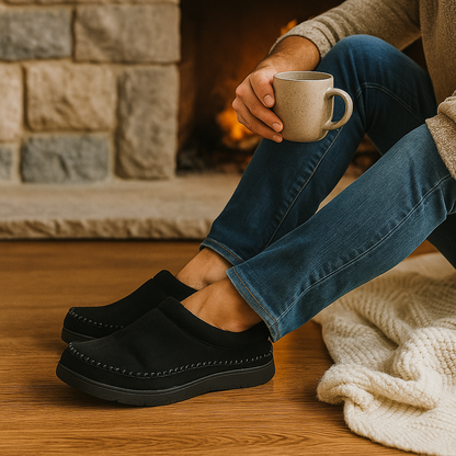 Chaussons homme hiver fourrure slip-on antidérapants