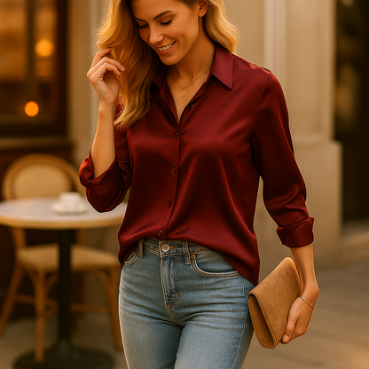 Blouse Satinée Femme Manches Longues Esthere