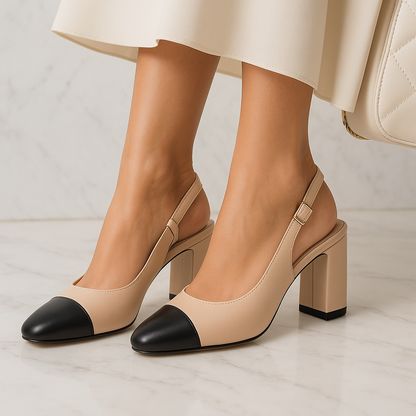 Escarpins Slingback Femme Helene Simili Cuir Talon Bloc