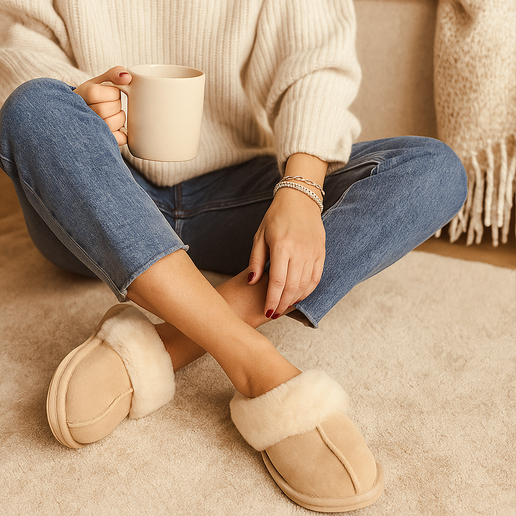 Flauschige beige Hausschuhe – absolute Weichheit und Wärme