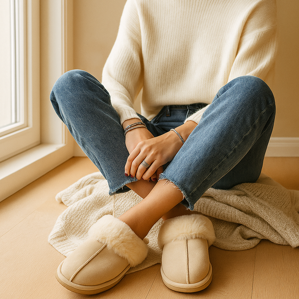 Flauschige beige Hausschuhe – absolute Weichheit und Wärme