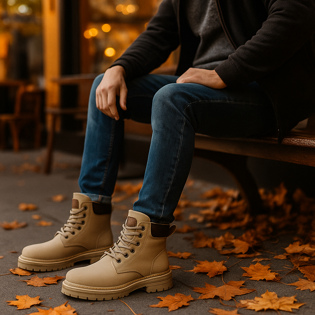 Schnürstiefeletten für Herren mit gepolstertem Kragen