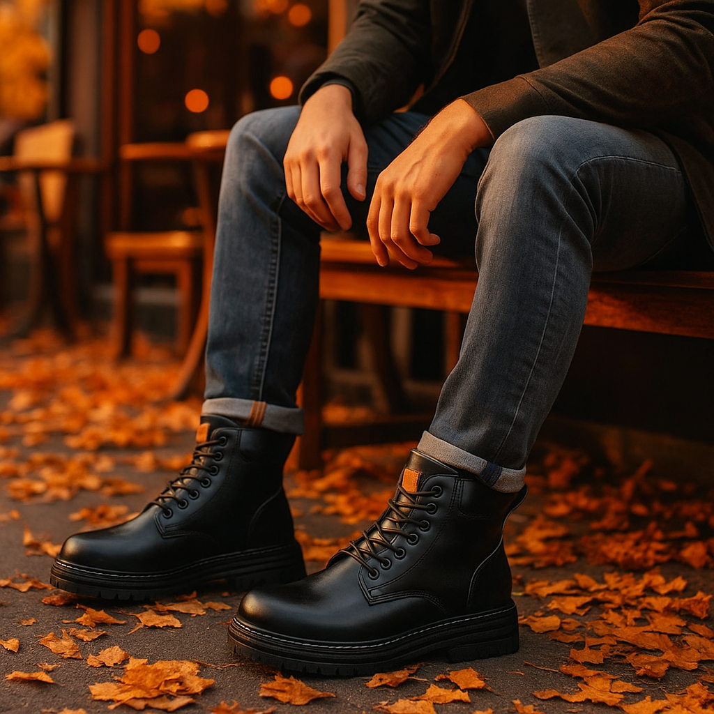 Schnürstiefeletten für Herren mit gepolstertem Kragen