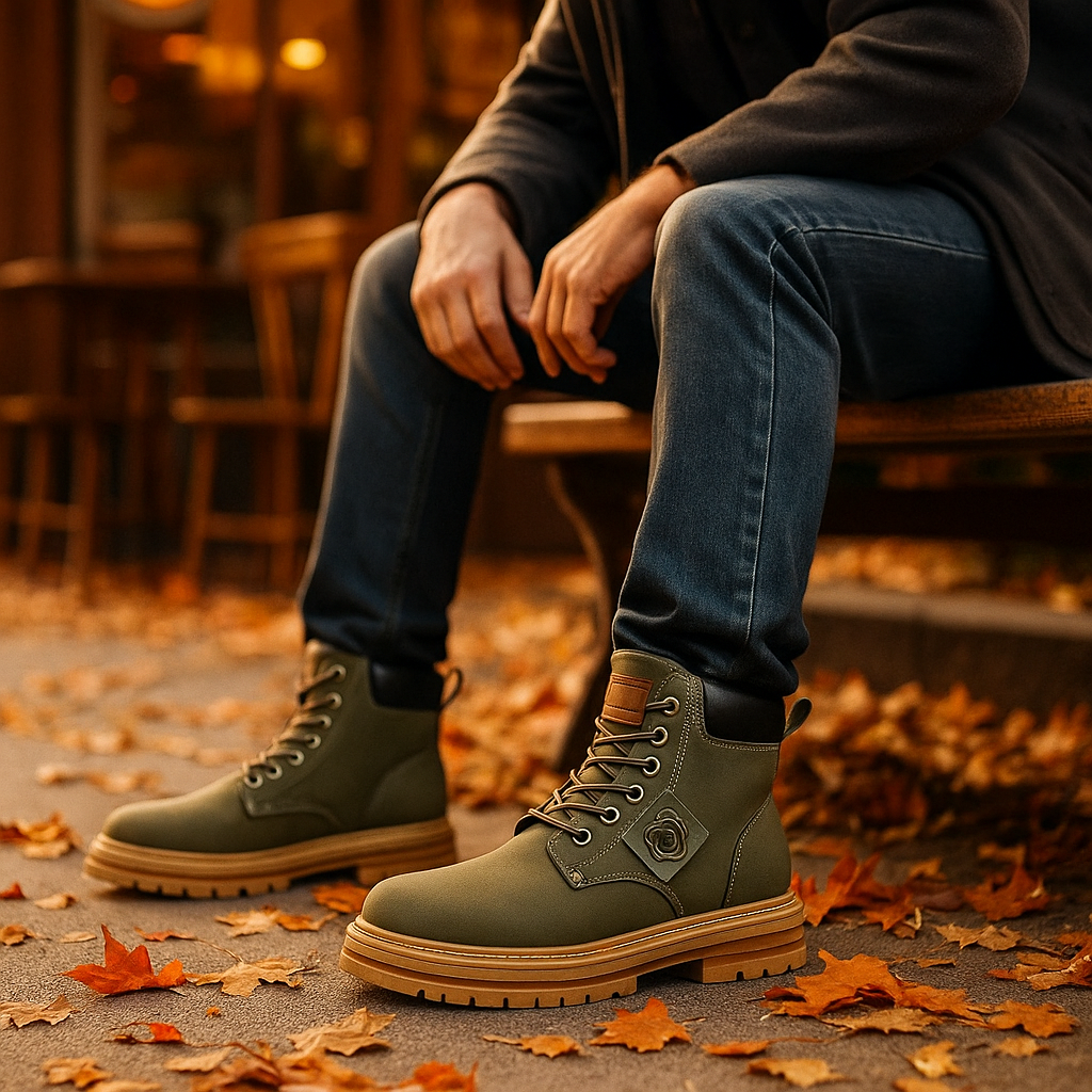 Schnürstiefeletten für Herren mit gepolstertem Kragen