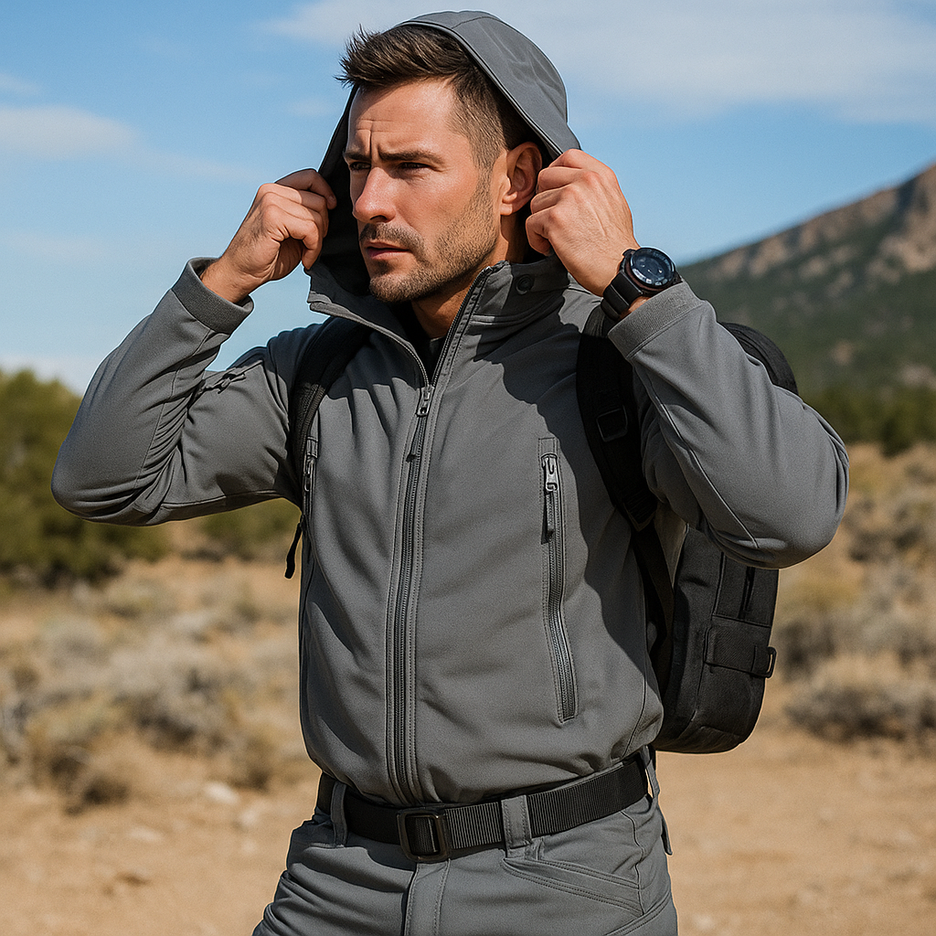 חליפת טקטית לגבר – ז'קט עמיד למים ומכנסיים עם כיסים רבים