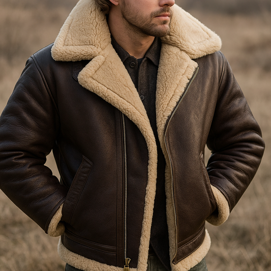 Pánská kožená pilotní bunda s kožešinovou podšívkou