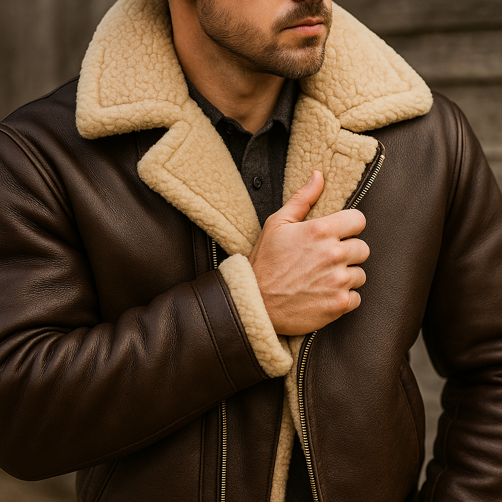 Pánská kožená pilotní bunda s kožešinovou podšívkou