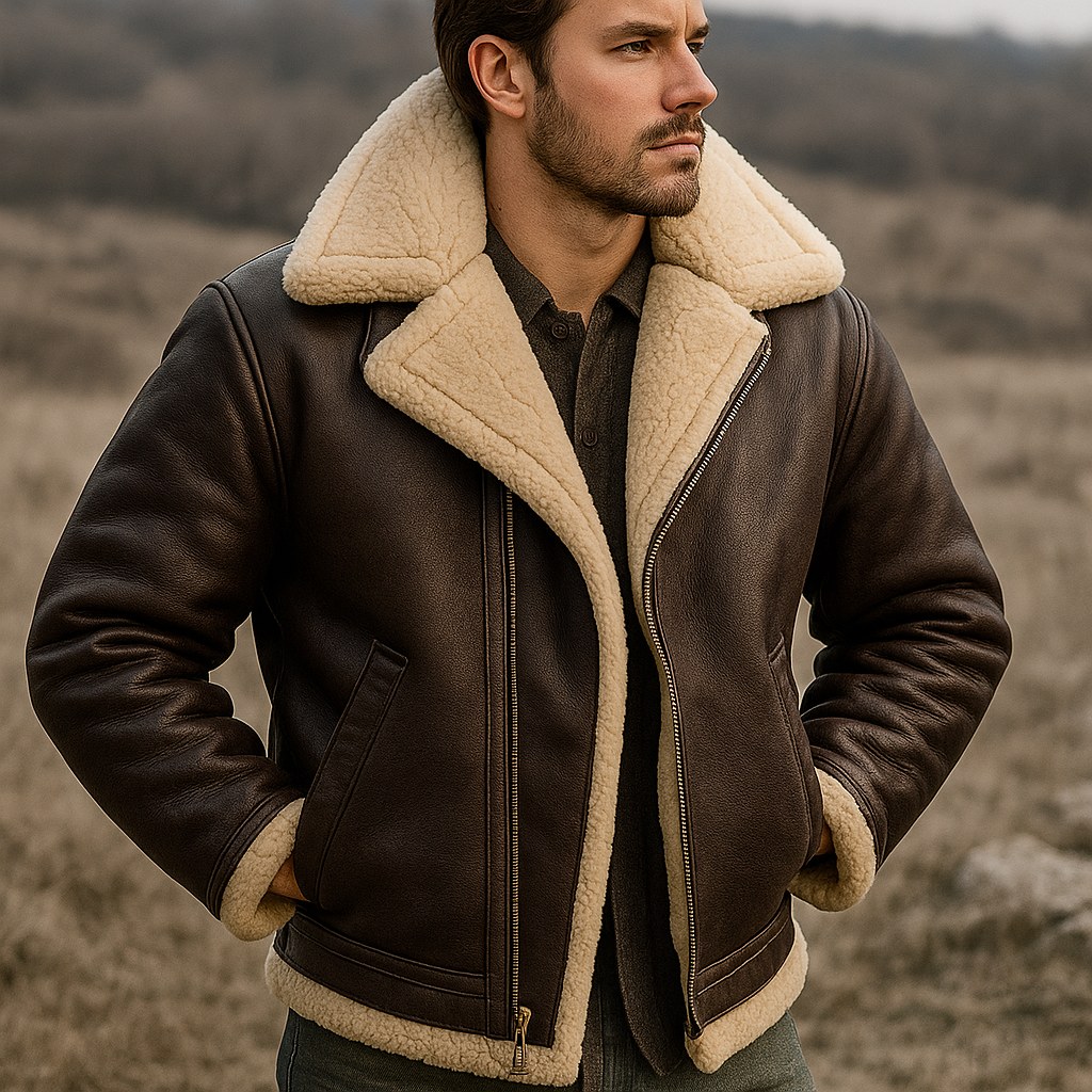 Pánská kožená pilotní bunda s kožešinovou podšívkou