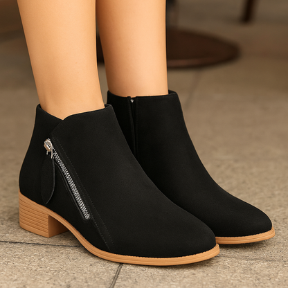 Bottines Zippées Suède Synthétique Femme Talon Bas